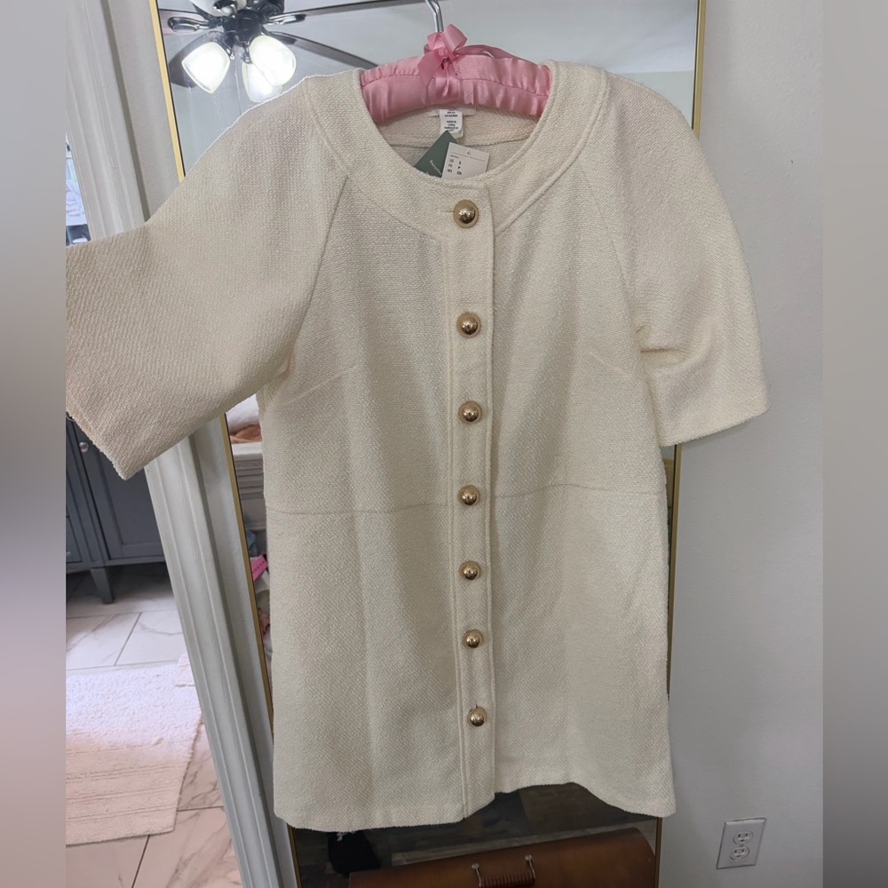 H&M Cream tweed-ish mini dress with short sleeve and Gold Buttons